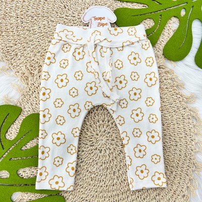 Conj. Body Little Flower e Calça Floral - Off White e Mostarda